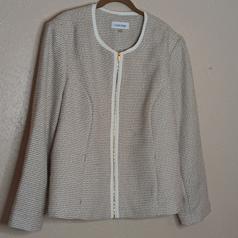 Calvin Klein women's tweed jacket size 24W color taupe/tan NEW gorgeous 💖💕